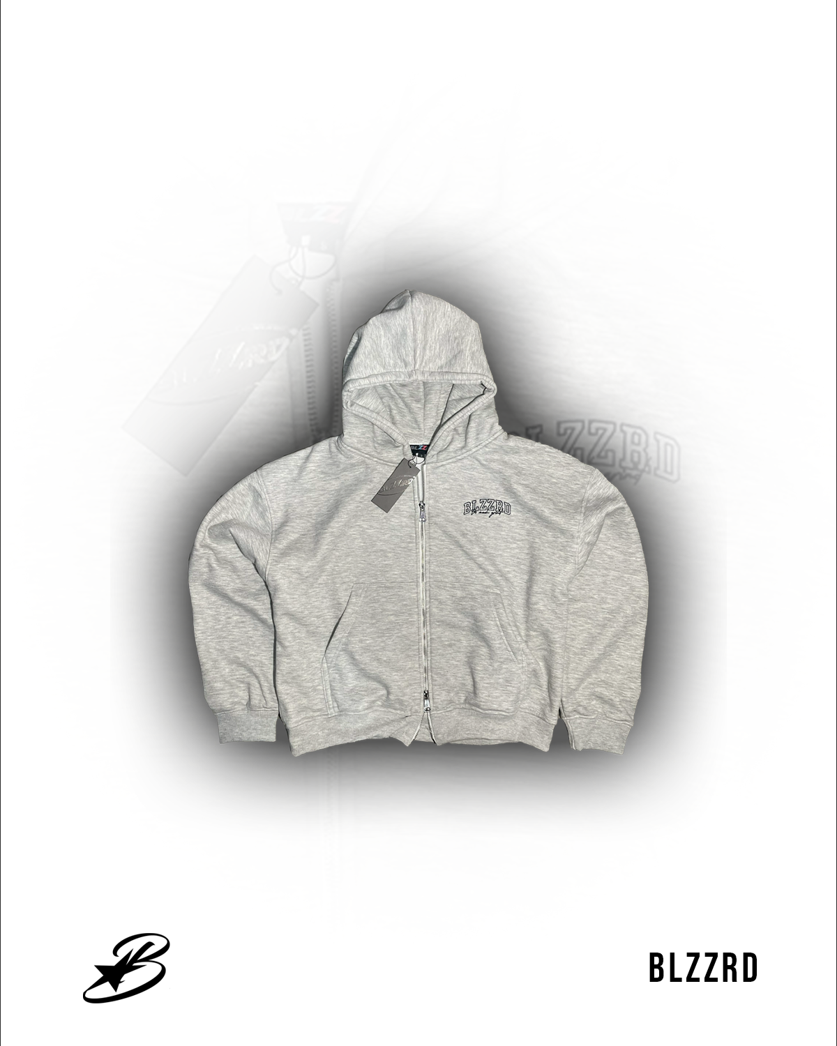EMBROIDERED DOUBLE ZIP HOODIE (GREY)